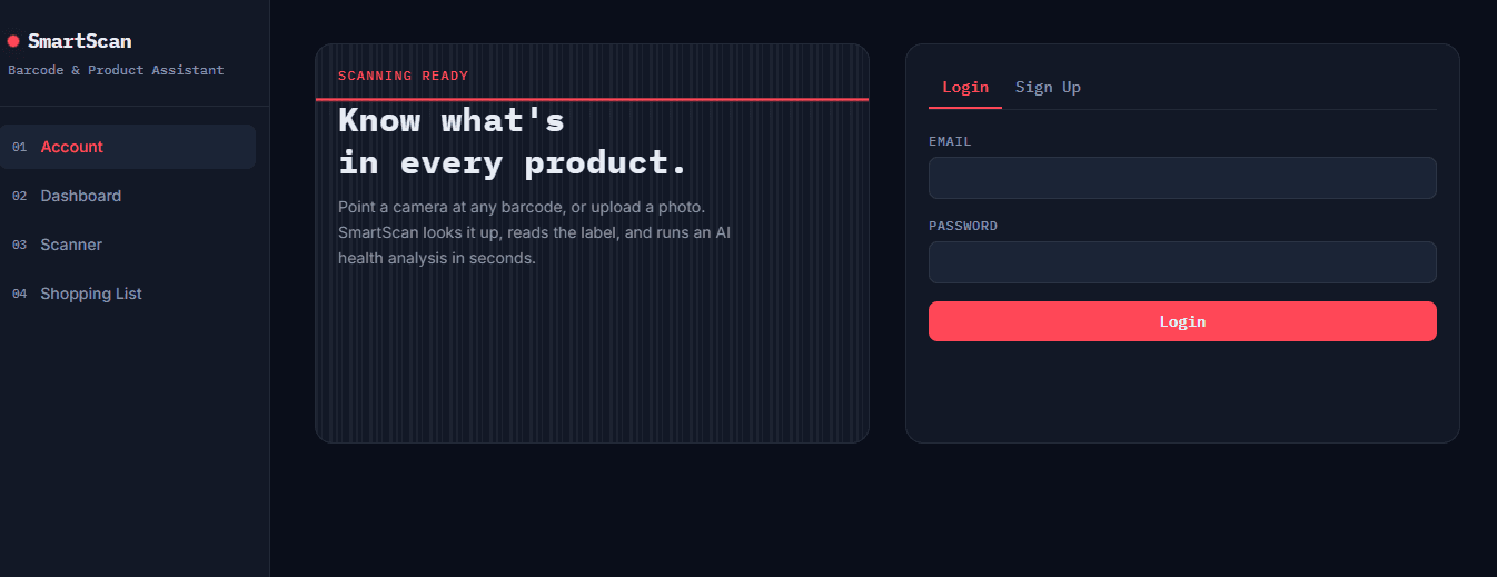 Barcode Scanner landing screen introducing the product