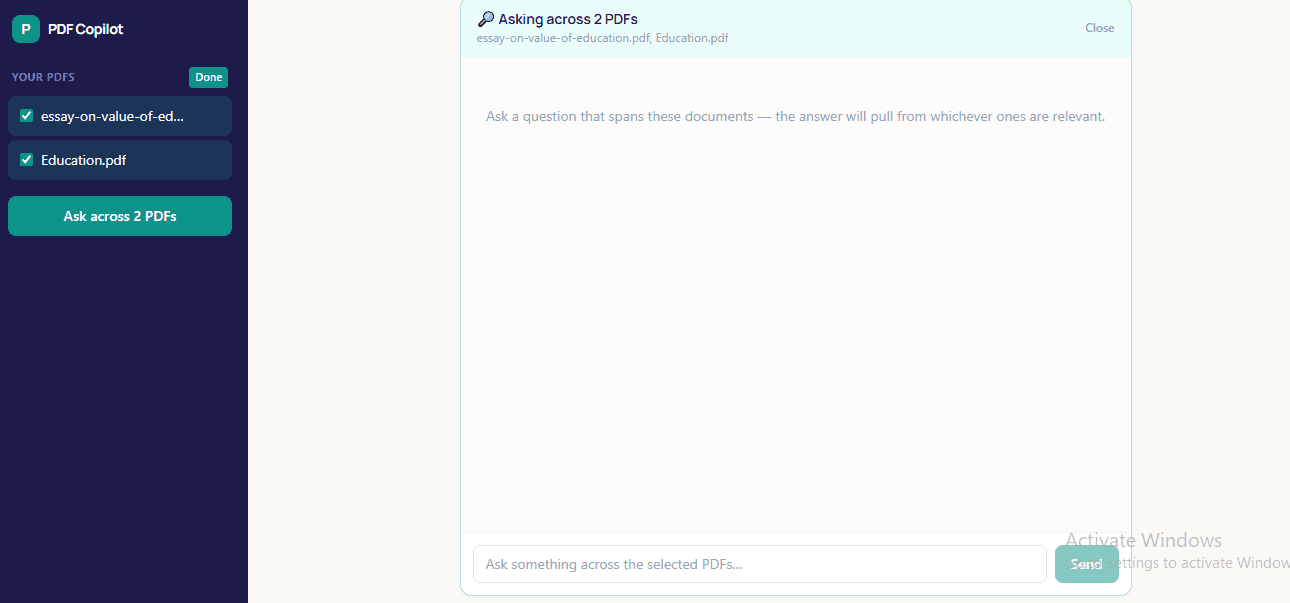 Asking a question across two PDFs at once